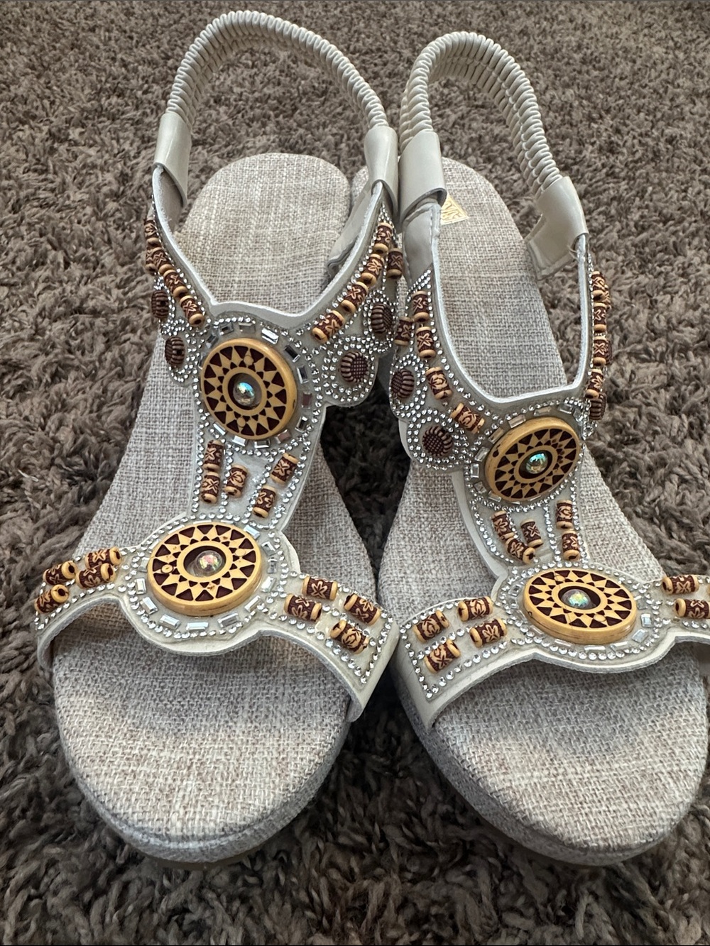 NWOT- Beaded Ivory Women's Slingback Sandals with Gold Accent